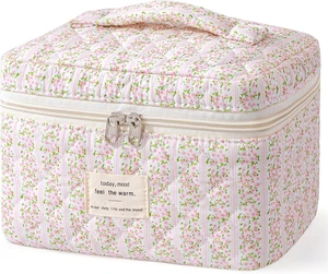 Large Quilted Makeup Bag for Women Cute Cotton Travel Cosmetic Bag Large Quilted Makeup Bag for Women Cute Cotton Travel Cosmetic Bag