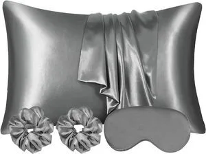 2 Pack Satin Silk Pillowcase, 19.69x29.53in Silk Pillowcases for Hair and Skin with 2PCS Satin Hair Scrunchies&Eye Mask, Soft Slip Beauty Sleep Satin Pillowcase, Gifts for Women Men(Dark Gray) 2 Pack Satin Silk Pillowcase, 19.69x29.53in Silk Pillowcases for Hair and Skin with 2PCS Satin Hair Scrunchies&Eye Mask, Soft Slip Beauty Sleep Satin Pillowcase, Gifts for Women Men(Dark Gray)