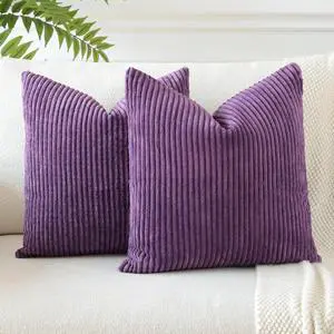 Pack of 2 Throw Pillow Covers 18 x 18 Inch Soft Corduroy Decorative Square Solid Striped Cushion Case Couch Farmhouse Home Boho Decor Throw Pillows for Sofa Bed Living Room (Eggplant Purple) Pack of 2 Throw Pillow Covers 18 x 18 Inch Soft Corduroy Decorative Square Solid Striped Cushion Case Couch Farmhouse Home Boho Decor Throw Pillows for Sofa Bed Living Room (Eggplant Purple)
