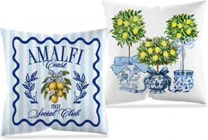 Amalfi Coast Decor Italy Lemon Coastal Pillow Covers 18x18 Double-Sided,Mediterranean Home Decor,Blue Chinoiserie Bow Lemon Decorative Throw Pillow Covers for Home Bedroom Living Room,Set of 2 Amalfi Coast Decor Italy Lemon Coastal Pillow Covers 18x18 Double-Sided,Mediterranean Home Decor,Blue Chinoiserie Bow Lemon Decorative Throw Pillow Covers for Home Bedroom Living Room,Set of 2