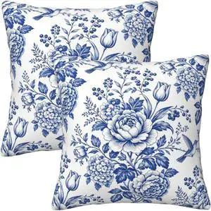 Blue White Chinoiserie Floral Throw Pillow Covers 18x18 Set of 2 Farmhouse Decorative Cushion Cases Home Decor Blue White Chinoiserie Floral Throw Pillow Covers 18x18 Set of 2 Farmhouse Decorative Cushion Cases Home Decor