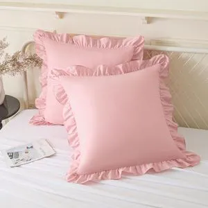 Ruffle Pillow Cases 18x18 Inches, Light Pink Square Ruffled Pillow Covers Set of 2, Microfiber Wrinkle Resistant Pillow Shams with Envelope Closure for Sofa Bed Living Room Ruffle Pillow Cases 18x18 Inches, Light Pink Square Ruffled Pillow Covers Set of 2, Microfiber Wrinkle Resistant Pillow Shams with Envelope Closure for Sofa Bed Living Room