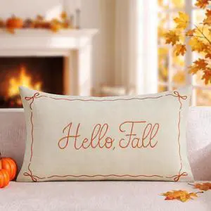 Embroidered Fall Pillow Covers 12x20, Hello Fall Decor Farmhouse Autumn Thanksgiving Decorative Lumbar Pillow Case Decorations for Couch Sofa Living Room Bedroom Porch, Beige Embroidered Fall Pillow Covers 12x20, Hello Fall Decor Farmhouse Autumn Thanksgiving Decorative Lumbar Pillow Case Decorations for Couch Sofa Living Room Bedroom Porch, Beige