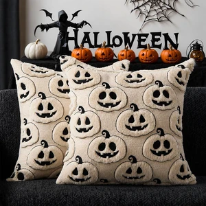 Fall Halloween Pillow Covers 18x18 Set of 2 Beige-Black Pumpkin Decor Fall Halloween Pillow Covers 18x18 Set of 2 Beige-Black Pumpkin Decor