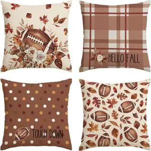 Hello Fall Football Touch Down Throw Pillow Covers, 18 x 18 Inch Autumn Maple Leaf Flowers Thanksgiving Harvest Decorations for Sofa Couch Set of 4 Hello Fall Football Touch Down Throw Pillow Covers, 18 x 18 Inch Autumn Maple Leaf Flowers Thanksgiving Harvest Decorations for Sofa Couch Set of 4
