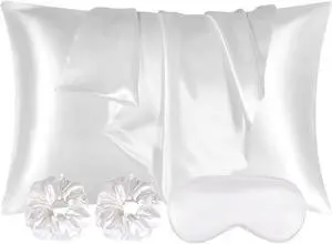 2 Pack Satin Silk Pillowcase, 15.75x31.50inches Silk Pillowcases for Hair and Skin with 2PCS Satin Hair Scrunchies&Eye Mask, Soft Slip Beauty Sleep Satin Pillowcase, Gifts for Women Men(White) 2 Pack Satin Silk Pillowcase, 15.75x31.50inches Silk Pillowcases for Hair and Skin with 2PCS Satin Hair Scrunchies&Eye Mask, Soft Slip Beauty Sleep Satin Pillowcase, Gifts for Women Men(White)