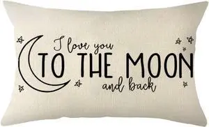 I Love You to The Moon and Back Lumbar Throw Pillow Cover, 12 x 20 Inch Farmhouse Cushion Case Decoration for Sofa Couch I Love You to The Moon and Back Lumbar Throw Pillow Cover, 12 x 20 Inch Farmhouse Cushion Case Decoration for Sofa Couch