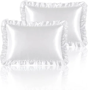 Ruffle Satin Pillowcases Set of 2, White Silk-Like Pillow Covers with Envelope Closure, Soft for Hair and Skin, Standard 20x26 Inches, Wrinkle-Resistant Bedroom Decor Ruffle Satin Pillowcases Set of 2, White Silk-Like Pillow Covers with Envelope Closure, Soft for Hair and Skin, Standard 20x26 Inches, Wrinkle-Resistant Bedroom Decor