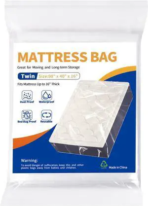 Mattress Bag for Moving Storage - Plastic Waterproof Mattress Protector Cover,Heavy-Duty Mattress Moving Supplies (1, Twin) Mattress Bag for Moving Storage - Plastic Waterproof Mattress Protector Cover,Heavy-Duty Mattress Moving Supplies (1, Twin)