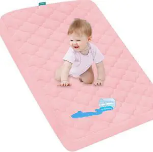 Waterproof Pack and Play Mattress Pad Sheets Fitted, Pink Protector Cover Waterproof Pack and Play Mattress Pad Sheets Fitted, Pink Protector Cover