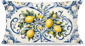Summer Lemon Coastal Pillow Cover 12x20 Double-Sided,Italian Lemon Fruit Home Decor,Blue and Yellow Amalfi Coast Party Decorative Lumber Throw Pillow Cover for Home Bedroom Living Room Summer Lemon Coastal Pillow Cover 12x20 Double-Sided,Italian Lemon Fruit Home Decor,Blue and Yellow Amalfi Coast Party Decorative Lumber Throw Pillow Cover for Home Bedroom Living Room