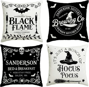 Halloween Decorations Pillow Covers 18x18 Inch,Set of 4 Vintage Halloween Decor Indoor Outdoor Throw Pillow Covers, Hocus Pocus Farmhouse Saying Linen Cushion Case for Home Sofa Couch Bedroom Chair Halloween Decorations Pillow Covers 18x18 Inch,Set of 4 Vintage Halloween Decor Indoor Outdoor Throw Pillow Covers, Hocus Pocus Farmhouse Saying Linen Cushion Case for Home Sofa Couch Bedroom Chair