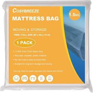 1.5 Mil Thick Plastic Mattress Bags for Moving Mattress Storage Bag Twin or Full Size 1 Pack - Wrap Mattress Protector Short-Term Storage and Disposal 1.5 Mil Thick Plastic Mattress Bags for Moving Mattress Storage Bag Twin or Full Size 1 Pack - Wrap Mattress Protector Short-Term Storage and Disposal