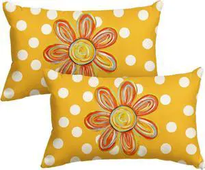Summer Floral Throw Pillow Covers, 12 x 20 Inch Holiday Polka Dots Cushion Case Decoration for Sofa Couch Seasonal Home Decor Set of 2 Summer Floral Throw Pillow Covers, 12 x 20 Inch Holiday Polka Dots Cushion Case Decoration for Sofa Couch Seasonal Home Decor Set of 2