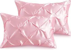 Pintuck Satin Pillowcase Standard Size Set of 2, Blush Pink Satin Pillow Shams Pinch Pleated Silky Smooth Pillow Covers for Hair, Decorative Pillow Case with Envelope Closure Pintuck Satin Pillowcase Standard Size Set of 2, Blush Pink Satin Pillow Shams Pinch Pleated Silky Smooth Pillow Covers for Hair, Decorative Pillow Case with Envelope Closure