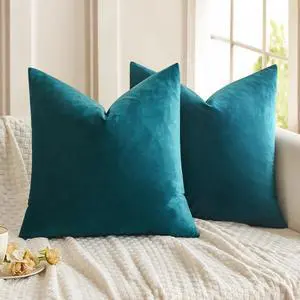 Velvet Throw Pillow Covers 18x18 Inch, Pack of 2 - Teal, Super Soft Decorative Square Cushion Cases Modern Luxury Home Decor for Sofa, Couch, Bed, Chair Velvet Throw Pillow Covers 18x18 Inch, Pack of 2 - Teal, Super Soft Decorative Square Cushion Cases Modern Luxury Home Decor for Sofa, Couch, Bed, Chair