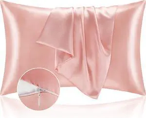 Zipper Satin Pillowcases, Standard Size 20"x26", Coral, Set of 2 Zipper Satin Pillowcases, Standard Size 20"x26", Coral, Set of 2