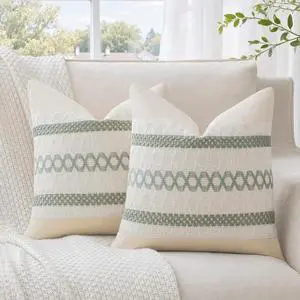 Sage Green Decorative Throw Pillow Covers 18x18 Inch Set of 2, Farmhouse Textured Accent Cushion Case for Couch Living Room, Rustic Modern Neutral Home Decor Sage Green Decorative Throw Pillow Covers 18x18 Inch Set of 2, Farmhouse Textured Accent Cushion Case for Couch Living Room, Rustic Modern Neutral Home Decor
