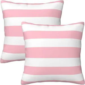 Pink and White Stripes Farmhouse Throw Pillow Covers 18x18 Inch Pillow Case Soft Cushion Pillow Covers Set of 2 for Sofa Bedroom Chair Living Room Home Decorative Pink and White Stripes Farmhouse Throw Pillow Covers 18x18 Inch Pillow Case Soft Cushion Pillow Covers Set of 2 for Sofa Bedroom Chair Living Room Home Decorative