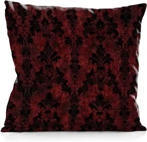 Dark Red and Black Gothic Damask Floral Throw Pillow Cover 18x18 Dark Red and Black Gothic Damask Floral Throw Pillow Cover 18x18