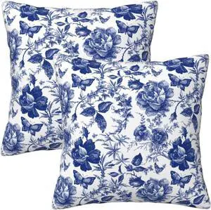 Blue and White Porcelain Floral Butterfly Pillow Covers 18x18 in Vintage Chinoiserie Couch Pillow Case Sets of 2 Modern Decorative Square Throw Pillows for Living Room Cushion Blue and White Porcelain Floral Butterfly Pillow Covers 18x18 in Vintage Chinoiserie Couch Pillow Case Sets of 2 Modern Decorative Square Throw Pillows for Living Room Cushion