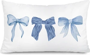 Blue Coquette Bow 12x20 Pillow Cover, Preppy Room Decor Blue Coquette Bow 12x20 Pillow Cover, Preppy Room Decor