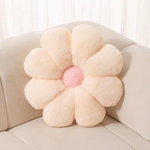 Beige Daisy Flower Pillow, Plush Throw Cushion, 17.7 Inch Beige Daisy Flower Pillow, Plush Throw Cushion, 17.7 Inch