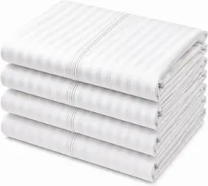 Hotel Quality Premium Pillowcases King Size Set of 4 Cotton Pillows for Sleeping, Smooth & Silky Cozy Breathable Bed Pillow Covers Machine Washable in White Stripe Hotel Quality Premium Pillowcases King Size Set of 4 Cotton Pillows for Sleeping, Smooth & Silky Cozy Breathable Bed Pillow Covers Machine Washable in White Stripe