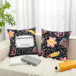 2Pcs Composition Notebook Throw Pillow Covers 18'' x 18'' 2Pcs Composition Notebook Throw Pillow Covers 18'' x 18''