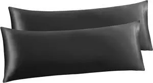 Satin Body Pillow Cover Set of 2, 20x54 Inches Black Ultra Soft Case for Hair and Skin, Silky Slip Cooling Long Side Pillowcase With Envelope Closure Satin Body Pillow Cover Set of 2, 20x54 Inches Black Ultra Soft Case for Hair and Skin, Silky Slip Cooling Long Side Pillowcase With Envelope Closure