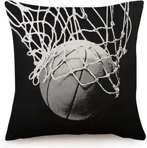 Basketball Enthusiasts Theme Pillow Cases Boys Girls Room Present Throw Pillow Cover 18 X 18 Inch Black Linen Cushion Cover, for Bedroom Bed Outdoor Car Couch Sofa Basketball Enthusiasts Theme Pillow Cases Boys Girls Room Present Throw Pillow Cover 18 X 18 Inch Black Linen Cushion Cover, for Bedroom Bed Outdoor Car Couch Sofa