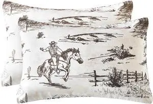 Western Pillow Cases, Rustic Ranch Life with Cowboy Southwestern Vintage Country Pattern Printed, Set of 2 Soft Pillowcases Pillow Shams Covers, Beige Brown, Standard Size 20x26 Inches Western Pillow Cases, Rustic Ranch Life with Cowboy Southwestern Vintage Country Pattern Printed, Set of 2 Soft Pillowcases Pillow Shams Covers, Beige Brown, Standard Size 20x26 Inches