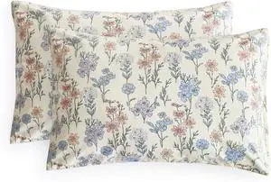 Floral Pillow Cases, Cute Colorful Flower Shabby Chic Coquette Cottagecore Botanical Flower, Set of 2 Soft Pillowcases Pillow Shams Covers, Ivory Blue, Standard Size 20x26 Inches Floral Pillow Cases, Cute Colorful Flower Shabby Chic Coquette Cottagecore Botanical Flower, Set of 2 Soft Pillowcases Pillow Shams Covers, Ivory Blue, Standard Size 20x26 Inches