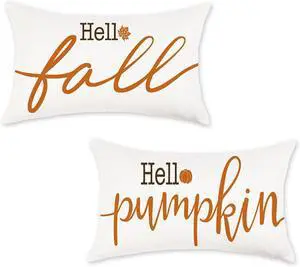 Hello Fall Hello Pumpkins Pillow Covers 12x20 Inch Set of 2 Hello Fall Hello Pumpkins Pillow Covers 12x20 Inch Set of 2