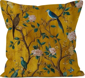 Gold Chinoiserie Vintage Floral Bird Pillow Cover 18x18 Double-Sided, Traditional Luxury Botanical Flower Decorative Throw Pillow Cover Pillowcases for Living Room Home Bedroom Gold Chinoiserie Vintage Floral Bird Pillow Cover 18x18 Double-Sided, Traditional Luxury Botanical Flower Decorative Throw Pillow Cover Pillowcases for Living Room Home Bedroom