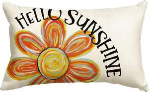 Hello Sunshine Floral Throw Pillow Cover, 12 x 20 Inch Cushion Case Decoration for Sofa Couch Holiday Seasonal Home Decor Hello Sunshine Floral Throw Pillow Cover, 12 x 20 Inch Cushion Case Decoration for Sofa Couch Holiday Seasonal Home Decor