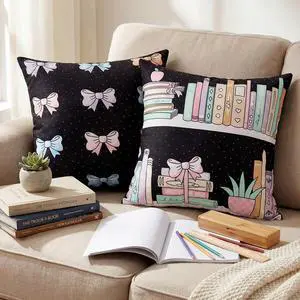 2 Pcs Bookshelf Throw Pillow Covers 18'' x 18'' Pastel Bow Classroom Decor Back to School Pillow Cases Bow Pillowcases for Couch Bedroom Living Room 2 Pcs Bookshelf Throw Pillow Covers 18'' x 18'' Pastel Bow Classroom Decor Back to School Pillow Cases Bow Pillowcases for Couch Bedroom Living Room