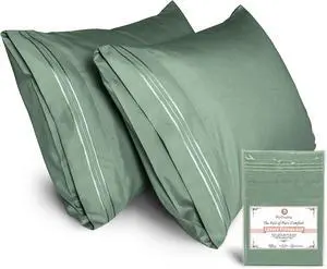 Standard/Queen Size Pillow Cases Set of 2-1800 Thread Count Egyptian Quality Microfiber Pillow Covers - 2 Pack Microfiber Pillowcases with Embroidery, Tree Moss Green Standard/Queen Size Pillow Cases Set of 2-1800 Thread Count Egyptian Quality Microfiber Pillow Covers - 2 Pack Microfiber Pillowcases with Embroidery, Tree Moss Green
