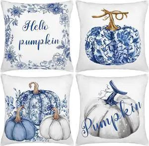 Chinoiserie Thanksgiving Pumpkin Pillow Covers Set of 4 Blue and White Decorative Throw Pillows Covers 18x18'' Autumn Decor Hello Pumpkin Fall Couch Cases for Sofa Chair Chinoiserie Thanksgiving Pumpkin Pillow Covers Set of 4 Blue and White Decorative Throw Pillows Covers 18x18'' Autumn Decor Hello Pumpkin Fall Couch Cases for Sofa Chair