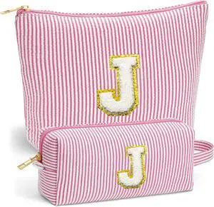 Travel Essentials - Portable Travel Toiletry Bag for Women, Initial Makeup Kit Organizer Make up Cosmetic Bag Set Pink Stuff Birthday Gifts for Women Daughter Mom, Pink Letter J Travel Essentials - Portable Travel Toiletry Bag for Women, Initial Makeup Kit Organizer Make up Cosmetic Bag Set Pink Stuff Birthday Gifts for Women Daughter Mom, Pink Letter J