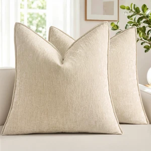 Chenille Couch Pillow Covers for Living Room 18x18 Natural Beige Chenille Couch Pillow Covers for Living Room 18x18 Natural Beige