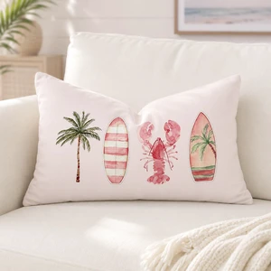 Pink Coastal 12x20 Throw Pillow Cover for Beach Surf Room Decor Pink Coastal 12x20 Throw Pillow Cover for Beach Surf Room Decor