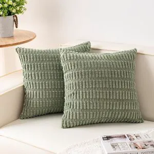 Pack of 2 Corduroy Decorative Throw Pillow Covers 18x18 Inch, Sage Green Pack of 2 Corduroy Decorative Throw Pillow Covers 18x18 Inch, Sage Green