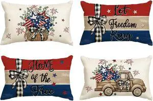 Let Freedom Free Eucalyptus Stars Fireworks Car Throw Pillow Covers, 12 x 20 Inch 4th of July Patriotic Independence Memorial Day USA Flag Cushion Case Decorations Set of 4 Let Freedom Free Eucalyptus Stars Fireworks Car Throw Pillow Covers, 12 x 20 Inch 4th of July Patriotic Independence Memorial Day USA Flag Cushion Case Decorations Set of 4
