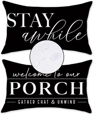 Outdoor Pillow Covers Waterproof 12x20 Set of 2 Black and White Decorative Welcome to Our Porch Stay Awhile Cushion Cases for Patio Furniture Sofa Couch Decor Outdoor Pillow Covers Waterproof 12x20 Set of 2 Black and White Decorative Welcome to Our Porch Stay Awhile Cushion Cases for Patio Furniture Sofa Couch Decor