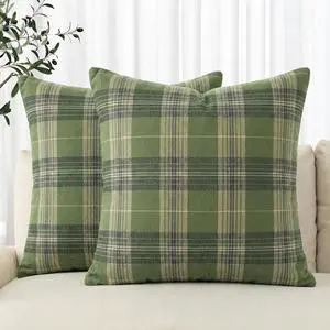 Spring Summer Green Khaki Plaid Decorative Throw Pillow Covers, 18 x 18 Inch Holiday Scottish Tartan Cushion Case Farmhouse Decoration for Sofa Couch Set of 2 Spring Summer Green Khaki Plaid Decorative Throw Pillow Covers, 18 x 18 Inch Holiday Scottish Tartan Cushion Case Farmhouse Decoration for Sofa Couch Set of 2