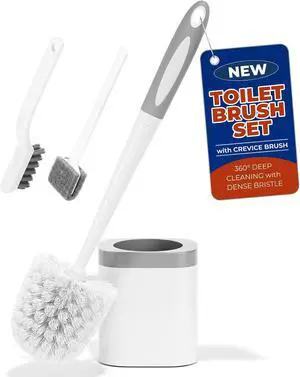 Toilet Brush and Holder Set, Space Saving, White, 1 Pack Toilet Brush and Holder Set, Space Saving, White, 1 Pack
