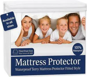100% Waterproof Crib Size Mattress Protector, Premium Fitted Cotton Terry Cover with Stretchable Deep Pockets, Machine Washable White Mattress Cover for Bed 100% Waterproof Crib Size Mattress Protector, Premium Fitted Cotton Terry Cover with Stretchable Deep Pockets, Machine Washable White Mattress Cover for Bed