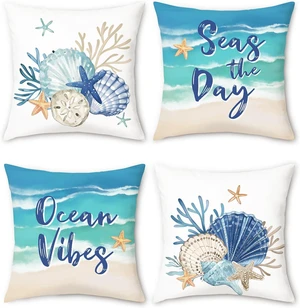 Coastal Beach Throw Pillow Covers 18x18 Inch Ocean Starfish Coastal Beach Throw Pillow Covers 18x18 Inch Ocean Starfish