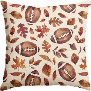 Fall Football Maple Leaves Throw Pillow Cover 18x18 Inch Fall Football Maple Leaves Throw Pillow Cover 18x18 Inch